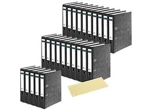 4251898822175 - Select Ordner A4 Rückenbreite 50 mm Qualitäts-Hebelmechanik Griffloch 25 Stück schwarz + gratis Trennstreifen gelb 100 Stück