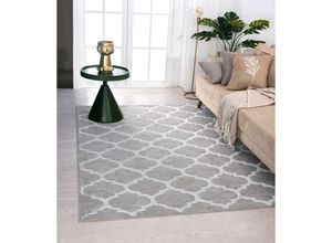 4251901295859 - The Carpet - Knight Eleganter Hochwertiger Wohnzimmer Teppich Softer Kurzflor 3-D Effekt Glänzende Design-Elemente Hoch-Tief Struktur Grau 80