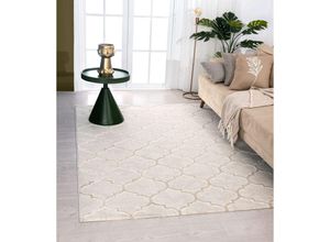 4251901295903 - The Carpet - Knight Eleganter Hochwertiger Wohnzimmer Teppich Softer Kurzflor 3-D Effekt Glänzende Design-Elemente Hoch-Tief Struktur Beige