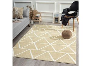 4251901297426 - Beat Moderner Weicher Designer Teppich Weicher Flor Pflegeleicht Farbecht Blickfang Dreieck Beige 160 x 220 cm - The Carpet