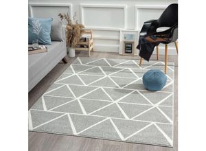 4251901297532 - Beat Moderner Weicher Designer Teppich Weicher Flor Pflegeleicht Farbecht Blickfang Dreieck Grau-Weiß 200 x 280 cm - The Carpet