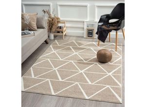 4251901297563 - Beat Moderner Weicher Designer Teppich Weicher Flor Pflegeleicht Farbecht Blickfang Dreieck Beige-Weiß 120 x 170 cm - The Carpet