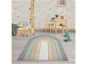 4251901299345 - The Carpet - Monde Moderner Designer Kinderteppich Wohnzimmerteppich Weicher Kurzflor Hoch Tief Effekt Oval merhfarbig Regenbogen Bunt