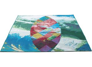 4251924917769 - Teppich SANSIBAR Rantum Beach SA-024 Teppiche Gr B L 100 cm x 200 cm 5 mm 1 St bunt (multicolor) Esszimmerteppiche Flachgewebe modernes Design Motiv Surfbrett In- & Outdoor geeignet