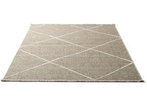 4251924923081 - Teppich SANSIBAR Braderup Teppiche Gr B L 80 cm x 150 cm 2 mm 1 St beige Fransenteppich Esszimmerteppiche Flachgewebe modernes Scandi Design Motiv Rauten mit Fransen