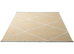 4251924923319 - Teppich SANSIBAR Braderup Teppiche Gr B L 120 cm x 170 cm 2 mm 1 St goldfarben Fransenteppich Esszimmerteppiche Flachgewebe modernes Scandi Design Motiv Rauten mit Fransen