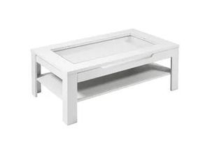 4251942202724 - Byliving - Couchtisch ralph   moderner Sofatisch mit Glaseinlage und großzügiger Schublade in Weiß   Beistelltisch mit viel Stauraum   b 110 h 43 t