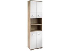 4251942202786 - Byliving - Badezimmer-Hochschrank nebraska   Badschrank Sonoma Eiche Türen Hochglanz weiß lackiert   Badezimmerschrank 4 Türen mit offenen Elementen