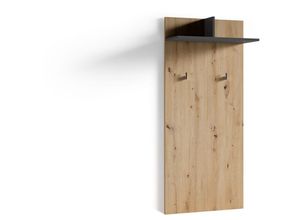 4251942205510 - Byliving - Wandpaneele ben   Garderobe Artisan Eiche-Optik hellbraun mit zwei Kleiderhaken und Hutablage   Flurgarderobe für die Wand   b 60 h 136