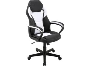 4251942205657 - Chefsessel Matteo   Gaming-Chair bis 110 kg belastbar  Kunststoff & Kunstleder schwarz  Armlehnen gepolstert  Applikation Mesh schwarz-weiß