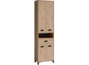 4251942206265 - Badezimmer-Hochschrank wellness in Artisan Eiche Griffe aus Metall in schwarz Badezimmerschrank 4 Türen mit offenen Elementen & viel Stauraum b 4251942206265 - Badezimmer-Hochschrank wellness in Artisan Eiche Griffe aus Metall in schwarz Badezimmerschrank 4 Türen mit offenen Elementen & viel Stauraum b