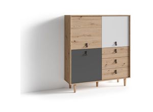 4251942206371 - Byliving - Highboard bill   Wohnzimmerschrank Artisan Eiche Optik hellbraun   Schrank mit 3 Tür und 3 Schubkästen   Sideboard mit Fronten in weiß und