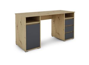 4251942206395 - Schreibtisch lobo   Arbeits-Tisch in Eiche-farben   Computer-Tisch mit 3 Schubladen 1 Tür und 2 offenen Fächern   Große Arbeits-Fläche 138 x 55cm  