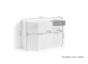 4251942206791 - Byliving - Kommode jakob   3-trg mit 1 Schubkasten   braun in Eichen-Optik   Sideboard matt weiß   b 110 h 835 T355 cm