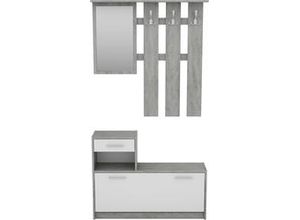 4251942207101 - Garderoben-Set tamina   Kommode mit Schuhschrank + hängende Garderobe mit Spiegel   Beton Optik grau   Fronten Weiß   Flur-Schrank   Schränke   Regal