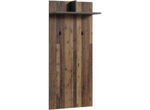 4251942211276 - Byliving - Wandpaneele ben   Garderobe Old Wood dunkelbraun mit zwei Kleiderhaken und Hutablage   Flurgarderobe für die Wand   b 60 h 136 t 27 cm