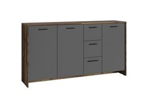 4251942211313 - Byliving - Kommode ben   Sideboard mit 3 Türen und 3 Schubkasten   Schuhschrank in Old Wood-Optik mit Fronten in anthrazit   Schrank in Altholz-Optik