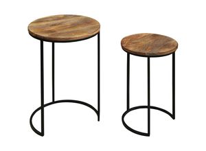 4251942211948 - Zweisatztisch jaron   Mangoholz natur Metall schwarz   Untereinander verstaubar   d 40 h 60 + d 30 h 50 cm - Byliving