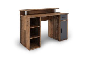 4251942212082 - Schreibtisch diego   Arbeits-Tisch mit viel Stauraum in Old Wood-Optik   Fronten in anthrazit   Computer-Tisch   1 Schublade 1 Tür 3 offene Fächer