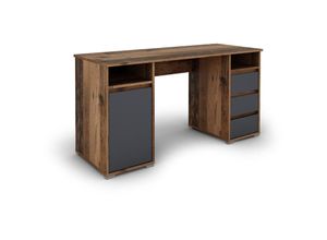 4251942212136 - Schreibtisch lobo   Arbeits-Tisch in Altholz-Look   Computer-Tisch mit 3 Schubladen 1 Tür und 2 offenen Fächern   Große Arbeits-Fläche 138 x 55cm  