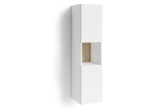 4251942212419 - Badezimmer-Hochschrank Marino   Badschrank schnee-weiß matt Absetzung Sonoma Eiche   Badezimmerschrank 2 Türen mit offenem Element & viel