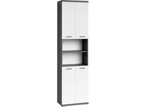 4251942212570 - Byliving - Badezimmer-Hochschrank nebraska   Anthrazit matt Türen Hochglanz weiß lackiert   b 50 h 192 t 315 cm   4 Türen mit offenen Elementen &