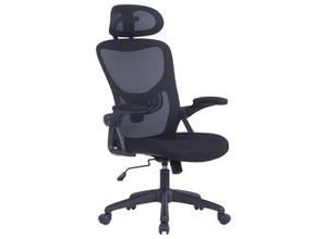 4251942230161 - Byliving - Bürostuhl flex   Kunststoff schwarz Netzstoff schwarz   einstellbare Kopfstütze   Wippmechanik   Lordoseneinstellung   b 62 h 111-119 t