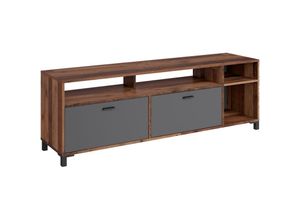 4251942230987 - TV-Board jackson   Lowboard Old Wood Vintage mit Absetzung in Anthrazit   Fernsehtisch mit 2 Klappen   b 160 h 54 t 40 cm - Byliving