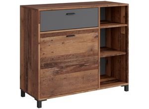 4251942230994 - Sideboard jackson   Kommode Old Wood Vintage mit Absetzung in Anthrazit   Kommodenschrank mit 1 Tür und 1 Schubkasten   b 98 h 85 t 40 cm - Byliving