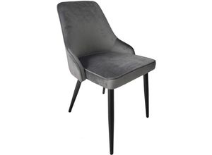 4251942238891 - Byliving - Esszimmerstuhl 2er Set shane   Samtstoff grau   Gestell Metall in schwarz pulverbeschichtet   Esszimmerstuhl   gepolsterter Rücken   b 53