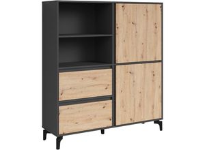 4251942240047 - Byliving - Highboard blackwood   Highboard Anthrazit mit Absetzung in Artisan Eiche   Wohnzimmerschrank mit 2 Türen 2 Schubkästen und 1 offenem Fach