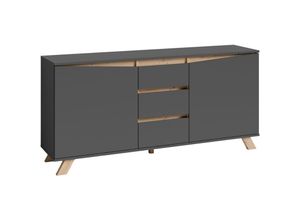 4251942246094 - Sideboard valentin   Kommode matt anthrazit mit Absetzung in Eiche-Optik   Schrank mit 2 Türen und 3 Schubkästen   Im Scandi-Style   Grifflos   b