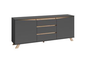 4251942246100 - Sideboard valentin   Kommode matt anthrazit mit Absetzung in Eiche-Optik   Schrank mit 2 Türen und 3 Schubkästen   Im Scandi-Style   Grifflos   b