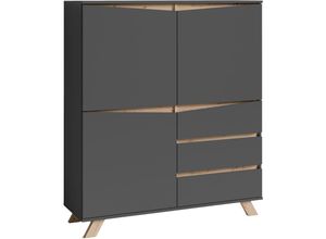 4251942246117 - Highboard VALENTIN   Sideboard matt anthrazit mit Absetzung in Eiche-Optik   Wohnzimmer-Schrank mit 3 Türen und 3 Schubkästen   Im