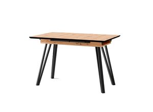 4251942246162 - BERLIN Tisch mit Auszug Breite 120 cm Metall schwarz pulverbeschichtet Eiche-Optik