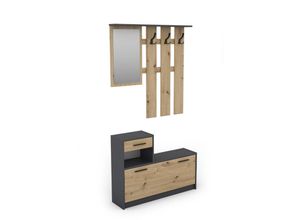 4251942246322 - Garderoben-Set tamina   Kommode mit Schuhschrank + hängende Garderobe mit Spiegel   anthrazit   Fronten braun Artisan Eiche   Flur-Schrank   Schränke