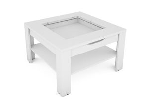 4251942250411 - Byliving - Couchtisch ralph   moderner Sofatisch mit Glaseinlage und großzügiger Schublade in Weiß   Beistelltisch mit viel Stauraum   b 67 h 43 t