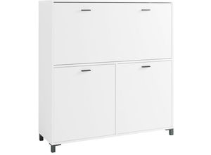 4251942253115 - Byliving - Sekretär montana   Sekretär matt weiß   Office-Schrank mit 1 Klappe und 2 Türen   schwarze Griffe   b 120 h 127 t 40 cm