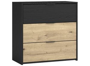 4251942253146 - Kommode rimini   Melamin Eiche schwarz und Artisan Eiche   3 Schubkästen   b 80 h 80 t 40 cm - Byliving