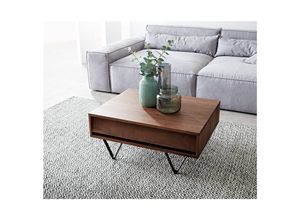 4251943886619 - Couchtisch Eloi Akazie Braun 80x60 cm 2 Schubfächer V-Fuß Schwarz Wohnzimmertisch