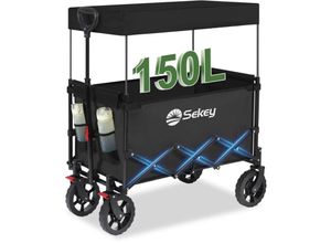 4251966215298 - Xxl Bollerwagen Faltbar Kinder 150L 150KG Faltbarer Bollerwagen mit Dach Klappbarer Handwagen mit Sonnenschutz für Ausflug Strand Camping Schwarz