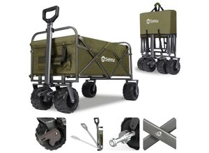 4251966216325 - Bollerwagen Faltbar Handwagen Transportkarre Strandwagen Tragekraft 200KG Extra Breite Reifen 17x10 cm Olivgrün - Sekey