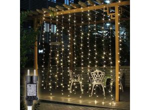 4251966219524 - SALCAR LED Lichtervorhang Außen Lichterkette Vorhang Weihnachten Innen mit 8 Modi und Memory Weihnachtsbeleuchtung Outdoor Garten Warmweiß 2x3m