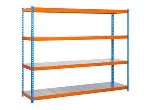 4251975413227 - Proregal-zertifizierte Qualitätsprodukte - proregal Schwerlastregal metal yeti four HxBxT 200x120x45cm Fachlast 400kg Blau-Orange - Blau-Orange