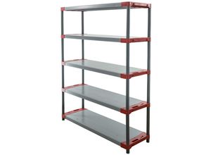 4251975416082 - Proregal-die Regalexperten - proregal Kunststoffregal grey bear Tall HxBxT 180x130x46cm Fachlast 70kg Grau-Rot - Grau-Rot