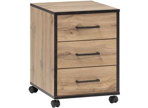 4251975418215 - Möbelpartner - Rollcontainer Panda HxBxT 57x40x50cm (Höhe mit Rollen) 3 Schubladen Eiche - Eiche