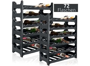 4251975480229 - CURVA Weinregal 12x Ebenen für 72 Flaschen HxBxT 134x60x30cm Schwarz Stapelbares Flaschenregal