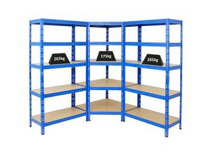 4251975498224 - Proregal Mega Deal Tiger 1x Eckregal + 2x Schwerlastregal 180x90x45cm Fachlast 175 + 265 kg Blau - Blau