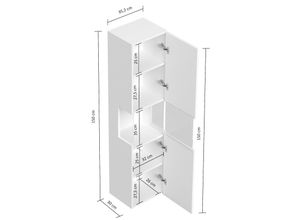 4251982655122 - Badezimmer Hochschrank 150cm Softclose Wandmontage Glaselement weiß Hgl 4251982655122 - Badezimmer Hochschrank 150cm Softclose Wandmontage Glaselement weiß Hgl
