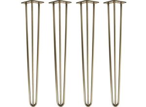 4251986200021 - Hairpin Legs Tischbeine Haarnadelbeine 12mm Stahl Möbelfüße Tischgestell Tischkufen - 4 Stück Antik Gold 71cm - 3 Streben - Tisch - Antik